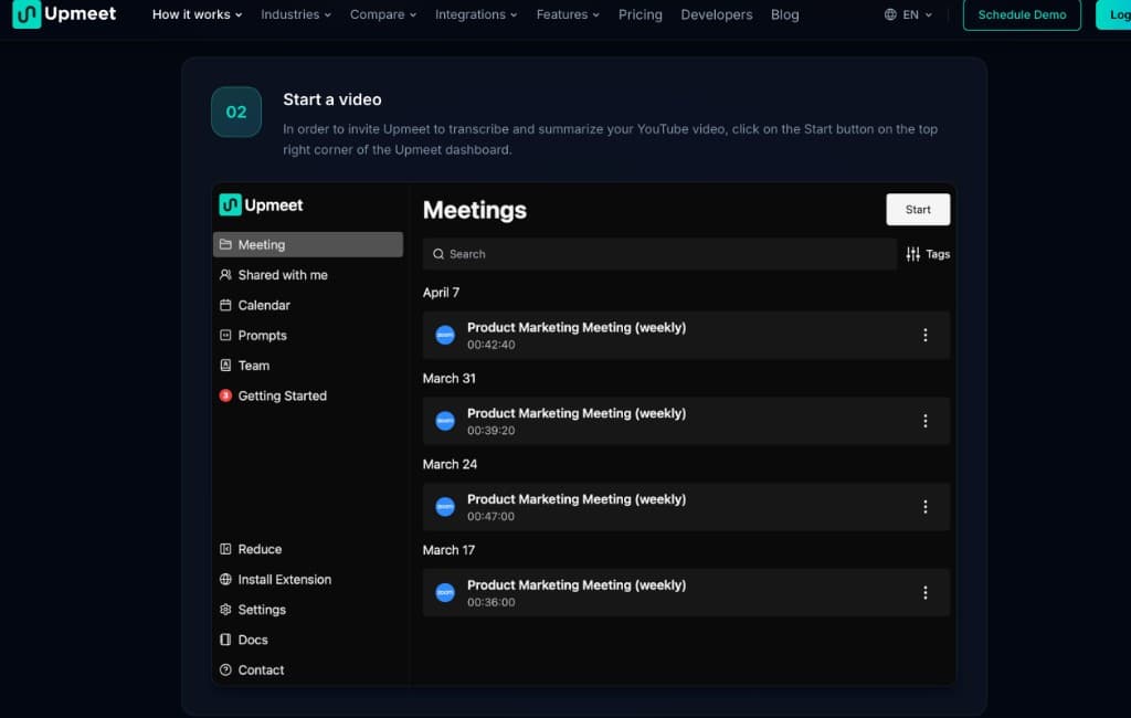 Upmeet Dashboard